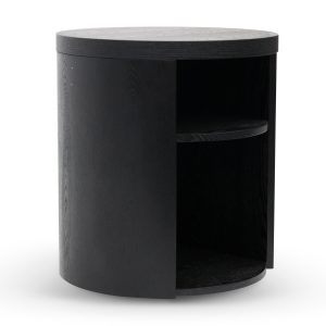 Round Wooden Bedside Table - Black Mountain