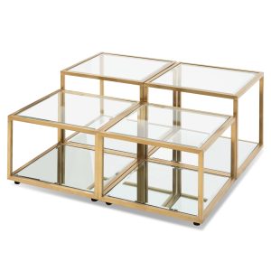 100cm Glass Coffee Table - Brushed Gold Base (set of 4)