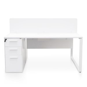 2 Seater 160cm Office Desk with Privacy Screen - White - Upgraded Legs