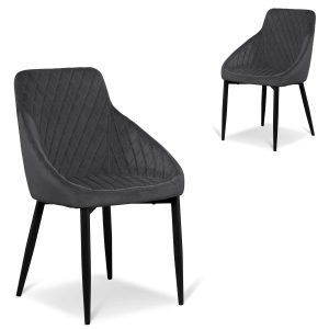 Dining Chair - Grey Velvet in Black Legs (Set of 2)