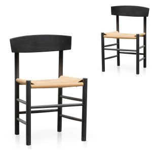 Rattan Black Dining Chair - Natural Seat (Set of 2)