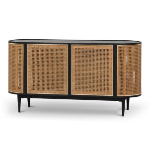 1.45m ELM Black Side board - Natural Rattan Door